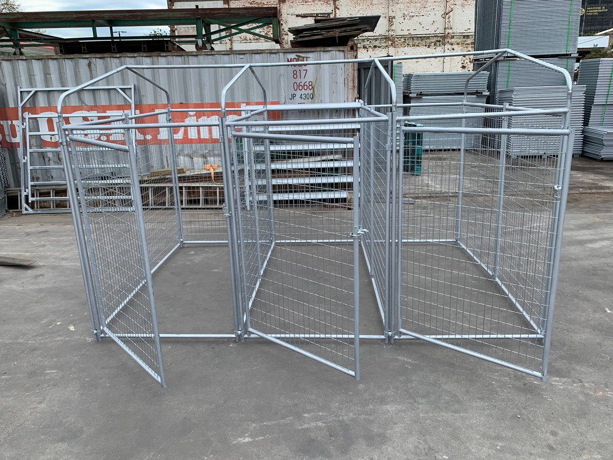 3 Bays Heavy-Duty Galvanised Dog Enclosure – 3.6m x 2.4m With Roof Structure | Adelaide