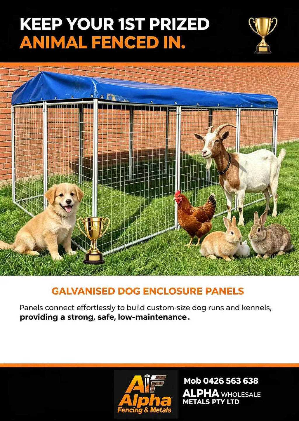 4.5m×3m Roofed Heavy‐Duty Galvanised Dog Enclosure
