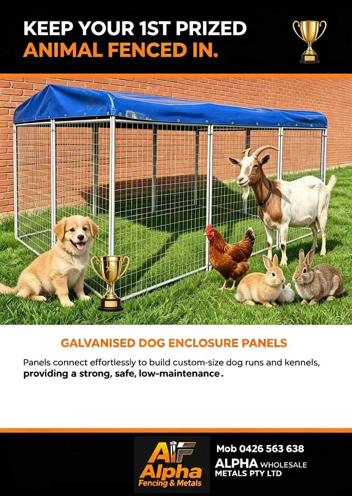 4.5m×3m Roofed Heavy‐Duty Galvanised Dog Enclosure